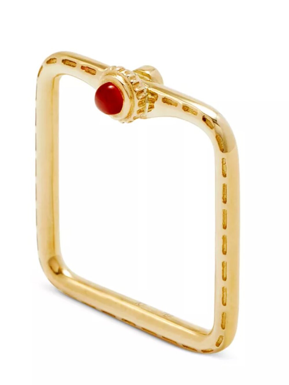 Yvonne Leon 9K Yellow Gold Red Agate & Gray Diamond Square Shape Ring